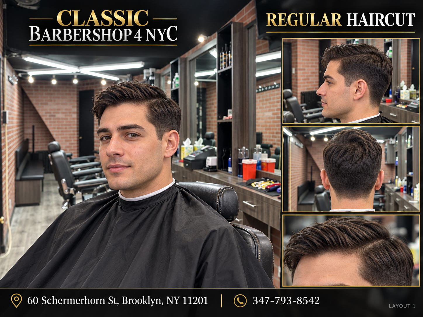 Classic 4 haircut inspiration: Regular haircut, with the Downtown Brooklyn shop background
