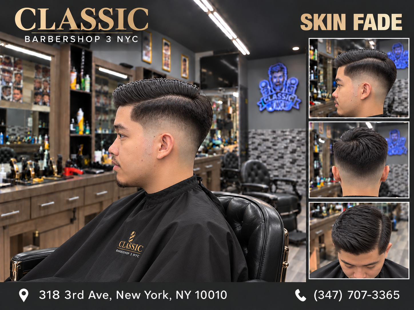 Classic 3 haircut inspiration: Skin fade, with the Gramercy · Third Avenue shop background